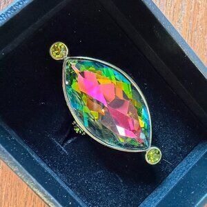 NIB Heidi Daus Falling Waters Crystal Statement Ring - Rainbow
